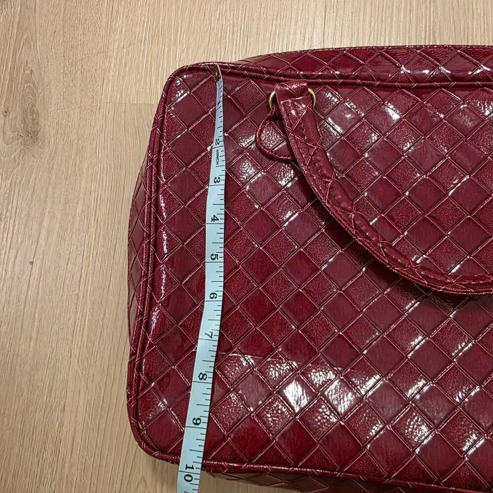 Estee Lauder‎ Red Leather Quilted Rectangular Classic Makeup Cosmetics Bag